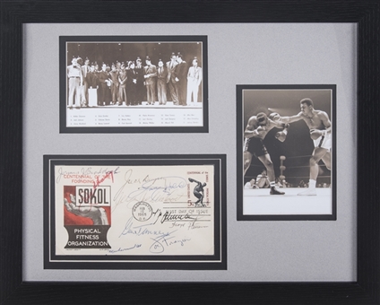 Boxing Champions Multi Signed Cachet With 10 Signatures Including Ali, Braddock & Dempsey In 15x12 Framed Display (JSA)